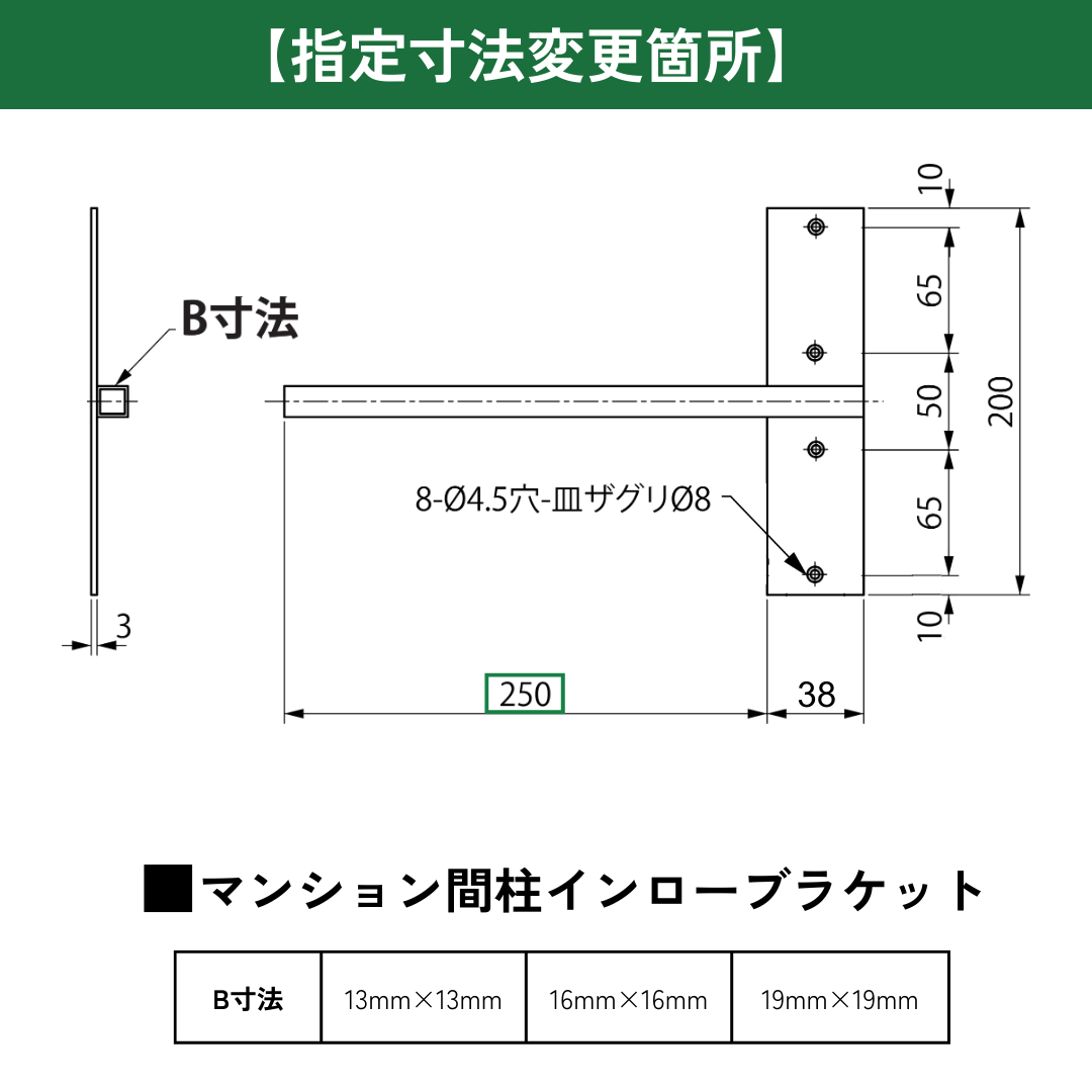 インローブラケット長さ250~400ミリ